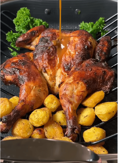 Butterflied Honey Dijon Roast Chicken with Gravy